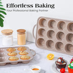 Vinino Silicone Muffin Pans for Baking with Metal Reinforced Frame, 12 Cups Regular Size Nonstick Brown Silicone Cupcake Pan, BPA Free Oven Dishwasher Safe Baking Mold for Muffins Cupcakes
