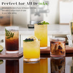 Ribbed Glass Cups Set of 8 - 4 Large Capacity Highball Glasses 17oz, 4 Rocks Glass Cups 12oz, Cocktail Glasses, Drinking Glasses Ideal for Beer, Juice, Water, Ice Coffee Cup, Whiskey, Mixed Drinkware