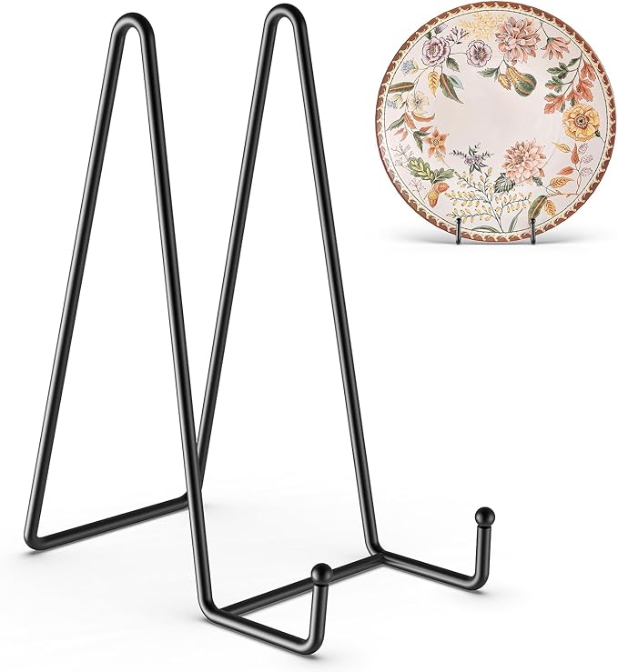 HONGYUTAI 3 Pack 10 Inch Plate Stands for Display Picture - Vinyl Table Top Display, Decorative Metal Frame Holders for Book , Photo and Platter, Tabletop Art, Black 3 Packs