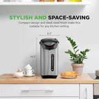 NutriChef 5.2 Qt Electric Water Kettle, Portable, Quick Heating, 5 Liter Digital Kettle with 5 Temperature Settings, Safety Lock, Stainless Steel, 3 Dispensing Options, 8.46" x 11.2" x 16.5"