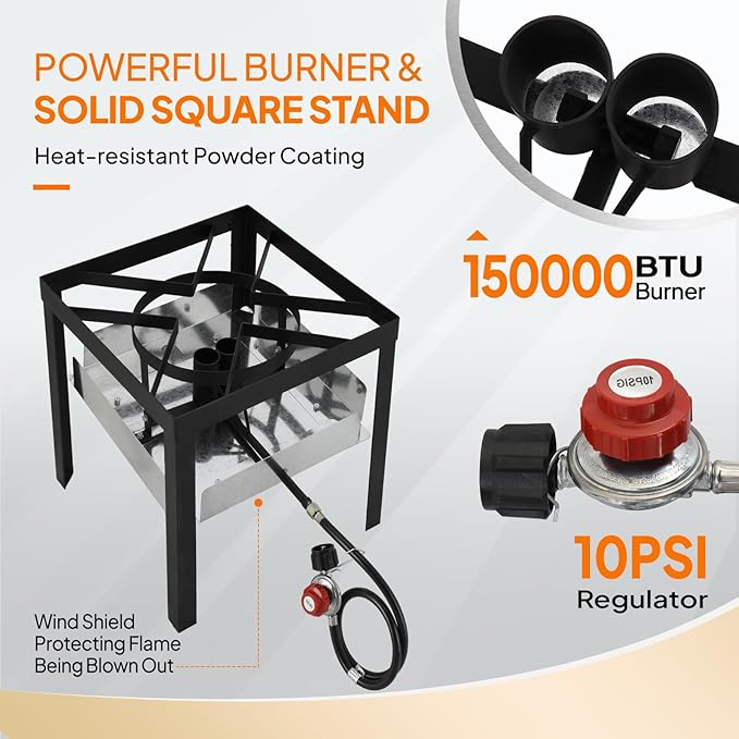 ROVSUN 60QT Turkey Fryer with Aluminum Boiler Steamer Basket & 150,000BTU Propane Burner, Outdoor Gas Deep Fryer & Seafood Crawfish Boil Pot Set with High Pressure Propane Regulator and Hose