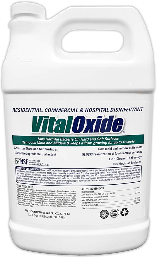 Vital Oxide Disinfectant, Deodorizer, Cleaner, Food-Contact Sanitizer, Virucide – (EPA registration #82972-1) – Kills Mold & Mildew, Eliminates Odors-1 Gallon