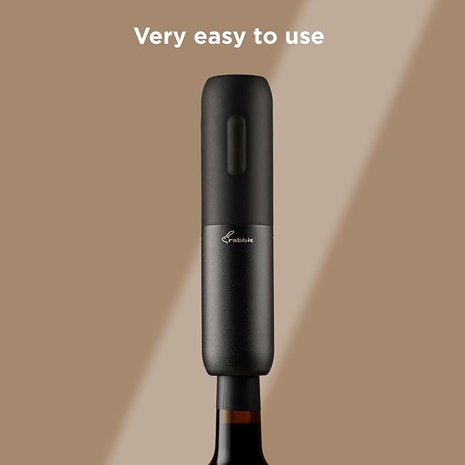 Rabbit Compact Electric Corkscrew Wine Bottle Opener | Cordless and Portable Design | Effortless One-Touch Operation | Black, 10.75 Inch