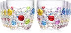 Handmade Crystal Water Glasses, So Cute, Colored Beaded, Set of 6, Bubble Design, 11oz Modern Hobnail Drinking Glasses, for Water,Whiskey, Wine, Beer,Juice,Cocktail,Coffee, Champagne, Gift