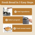 Elite Gourmet Programmable Bread Maker with PFAS-Free CERALAST™ Ceramic Pan, 2 lb Loaf, 19 Presets incl. Gluten-Free, 3 Sizes, Delay Timer, Steel Gray