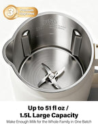 KIDISLE Nut Milk Maker Machine 51oz, 10-in-1 Soup Maker with 140℉ Heating & 8H Keep Warm, Touch Screen Plant-Based Milk Maker for Almond, Oat & Soy, 12H Delay Start & Self-Clean, Noise Reduction