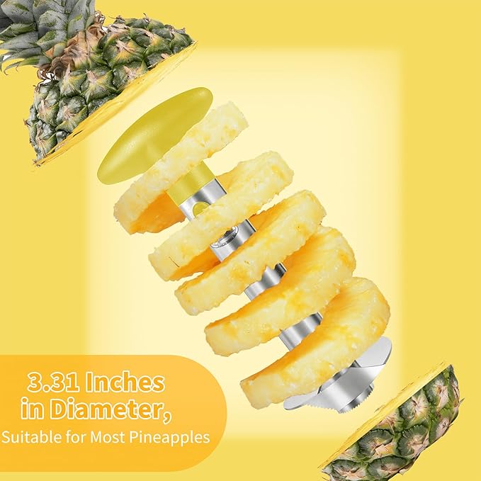 Pineapple Corer, [Upgraded, Reinforced, Thicker Blade] Newness Premium Pineapple Corer Remover, Stainless Steel Pineapple Core Remover Kitchen Tool with Sharp Blade for Diced Fruit Rings, Yellow