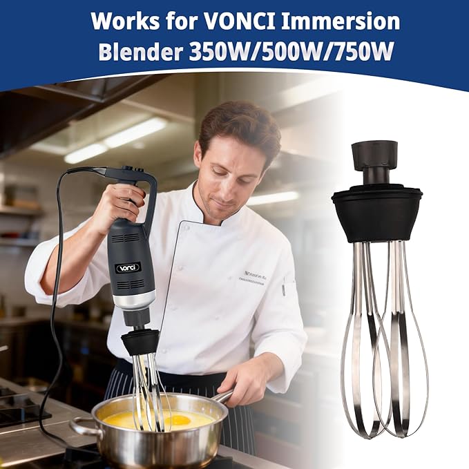 VONCI 10inch Detachable Whisk Attachment. 350W, 500W & 750W Commercial Immersion Blender Compatible.