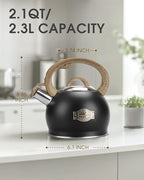 Hauce Radio Tea Kettle Stovetop, Black Tea Kettles-2.1 Quart Loud Whistle Stovetop Teapot,Food Grade Stainless Steel with Wood Pattern Handle, Unique Button Control Kettle Outlet for Tea, Coffee