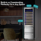 24 Inch Wine and Beverage Refrigerator, 2 IN 1 Dual Zone Drawer Beverage Fridge Wine Cooler, Built-in or Freestanding Beverage Cooler with Powerful Compressor, Holds 108 Bottles and 150 Cans