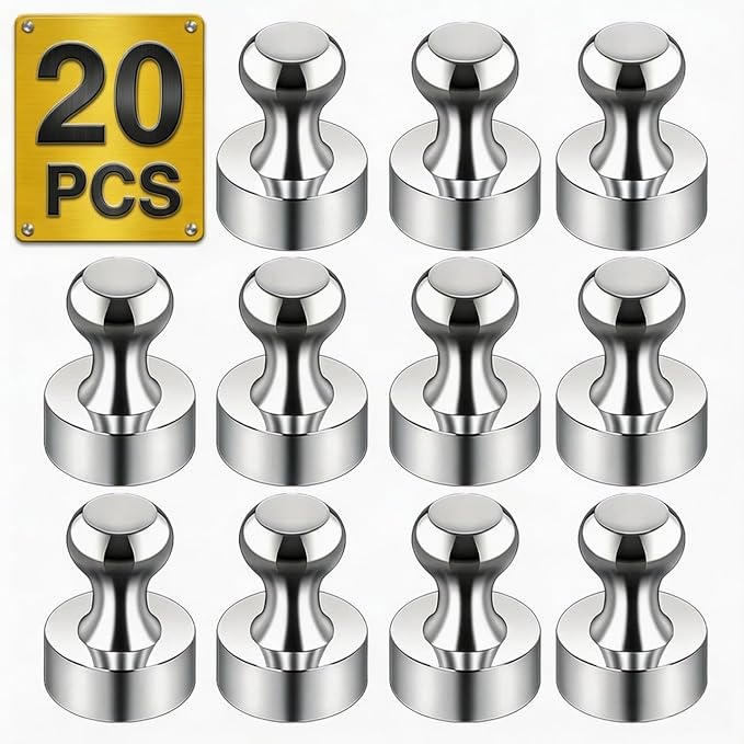 Tiergrade Metallic Magnets, Refrigerator Magnets, 20 Pack Silver Magnetic Push Pins, Strong Fridge Magnets, Multi-use Whiteboard Magnets Perfect for Kitchen Office Classroom