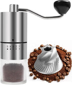 Stainless Steel Burr Manual Coffee Grinder For Drip,French Press,5 Adjustable Settings,Hand Mill with Built-In Burr,For Home Use and Camping (Stainless Steel burr-Sliver)