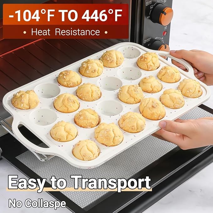 FUNBAKY Silicone Mini Muffin Pan, Metal Reinforced Frame 24 Cups Nonstick Mini Cupcake Pans with Handles Easy to Move for Baking Muffin, Cupcake, Egg Bites Oven Safe, Silicone Molds 2 Pack Confetti