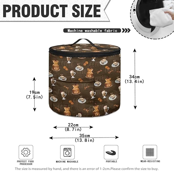 Coffee Print Electric Pressure Cooker Storage Bag Insulated Cloth Cover Electric Pressure Cooker Bag Insulation Bag with Front Pocket