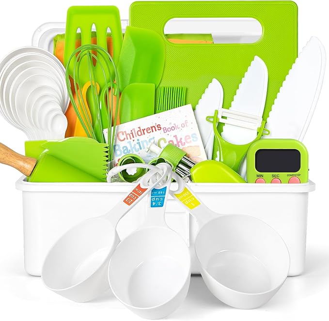 Kids Cooking Sets Real, 37PCS Kids Cooking and Baking Set with Storage Case Timer Kid Safe Knives Cutting Board, Toddler Kitchen Toys Birthday Gifts for Girls Boys Age 3 - 8
