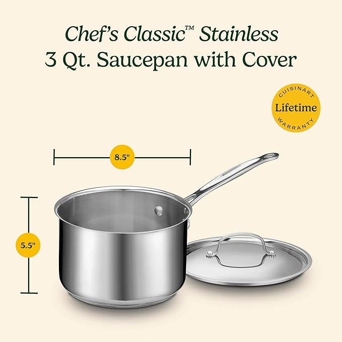 Cuisinart 7193-20P Chef's Classic Stainless 3-Quart Cook and Pour Saucepan with Cover