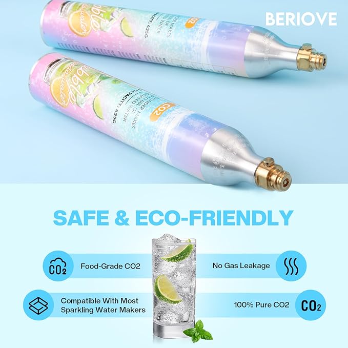 CO2 Cylinder for Soda Maker - 60L Durable CO2 Cartridges for Screw-In Soda Makers Compatible, Exchange Carbonator & Sparkling Water - Carbonates Any Drink with Threaded Cylinders (1PCS)
