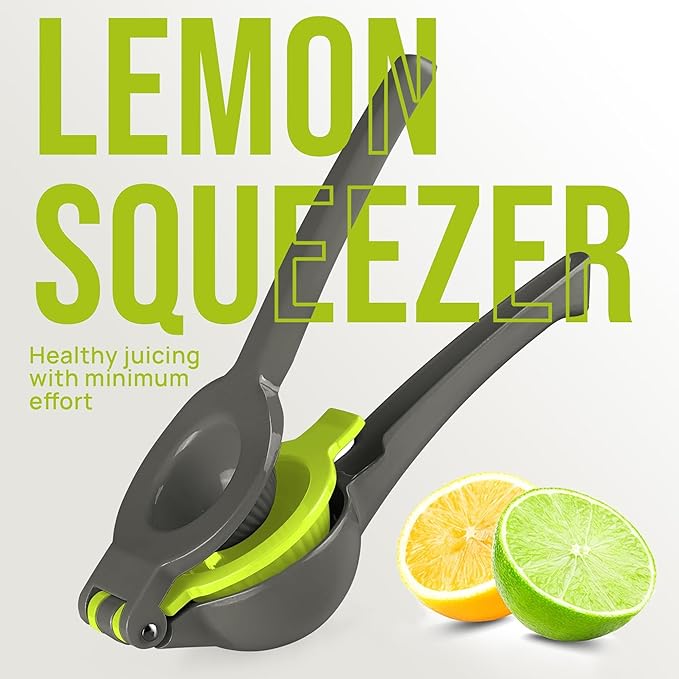 Zulay Kitchen Metal 2-in-1 Lemon Squeezer - Sturdy Max Extraction Hand Juicer Lemon Squeezer Gets Every Last Drop - Easy to Clean Manual Citrus Juicer - Easy-Use Lemon Juicer Squeezer - Gray/Lime
