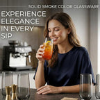 Amber Drinking Glasses Set of 6 | Translucent Yellow Glassware | 16 oz Amber Glass Cups | Highball Drinkware for Cocktails, Long Drink, Mojito, Juice, Soda | Modern Sun-Tinted Drinkware