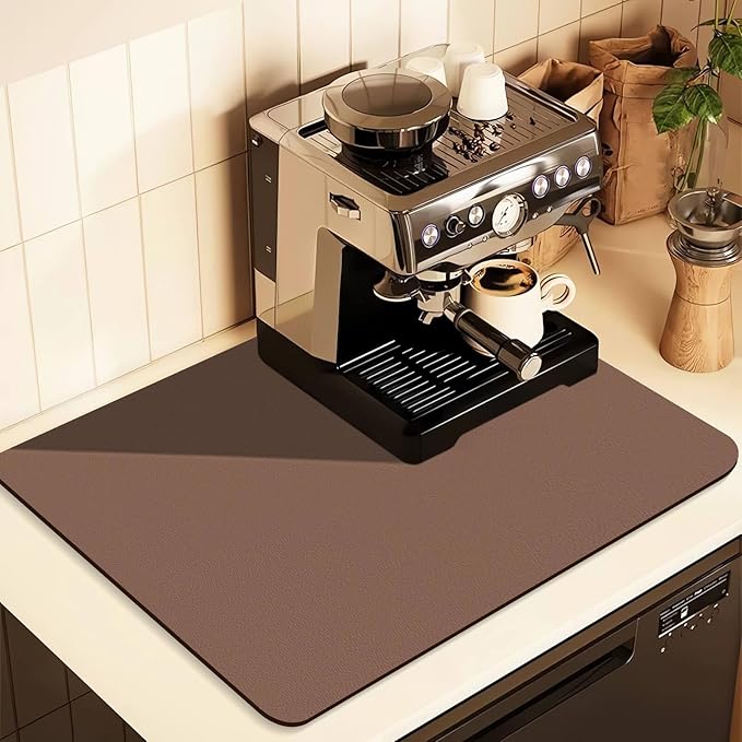 Coffee Mat for Countertops ,Coffee Bar Accessories Fit Under Coffee Maker Espresso Machine, Absorbent Hide Stain Rubber Mat for Countertop ,Dish Drying Mat for Kitchen Counter (Brown, 16"x24")