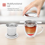 Stainless Steel Tea Infuser for Loose Leaf Tea – Extra Fine Mesh Strainer with Heat Proof Double Handles & Lid, Reusable Filter Fits Mugs, Cups & Teapots, White