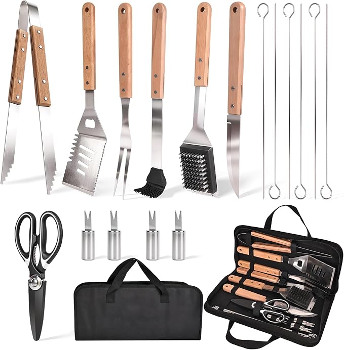 18Pcs BBQ Grill Tools Set, Heavy Duty Stainless Steel Grill Utensils Set with Carry Bag, Complete Barbecue Tool Kit for Outdoor Camping Backyard, Perfect Grilling Gift for Men Dad