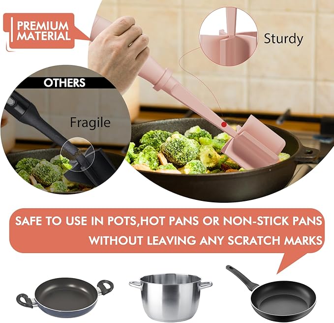 Upgrade Meat Chopper, Heat Resistant Meat Masher for Hamburger Meat, Ground Beef Smasher, Nylon Hamburger Chopper Utensil, Ground Non Stick Mix Chopper Mix Potato Masher Tool (Pink)