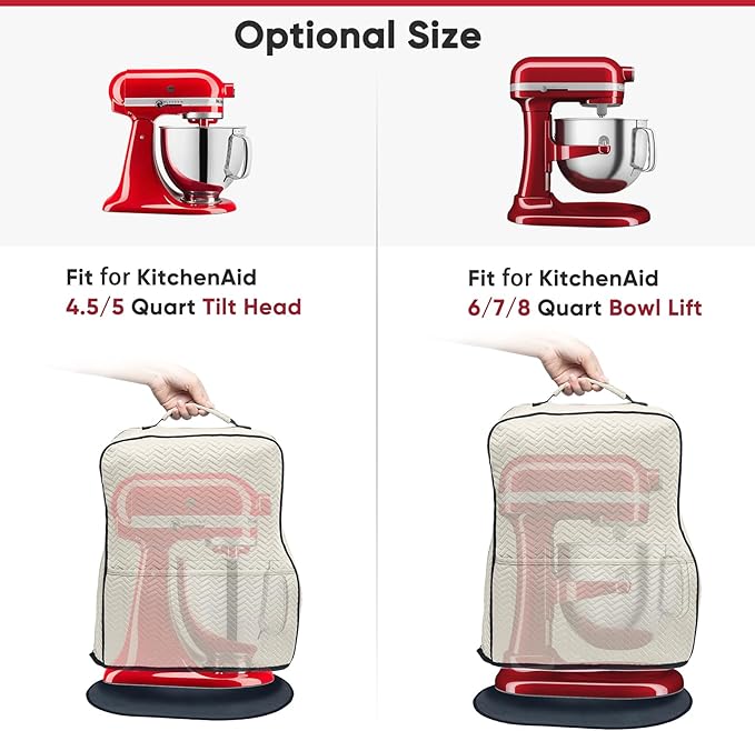 BAGSPRITE Stretchy Stand Mixer Cover with Appliance Slider- Washable Appliance Cover Compatible with Kitchenaid Mixer5/4.5 Quart - Dust Cover with Pockets for Kitchen Aid Accessories and Attachments