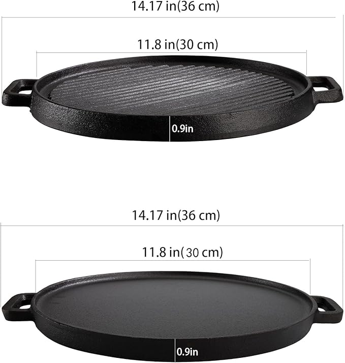 Lawei 12 Inch Cast Iron Griddles, 2-in-1 Reversible Grill/Griddle with Handle, Reversible Grill Plate Skillet for Stovetop, Gas Range, Electric Stovetop, Grill Open Fire