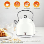 Electric Kettle – 1.7L Stainless Steel Kettle with Keep Warm Function, 1500W Fast Boil Kettle with LED Indicator, Auto Shut-off & Boil-Dry Protection Cordless Design, Rotational Base (White)