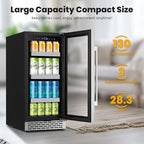 15 Inch Beverage Refrigerator,130 Cans Under Counter Beverage Fridge with Glass Door for Soda Beer Water, Freestanding Reversible Door Beverage Cooler Refrigerator for Home&Kitchen