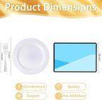 WELLIFE 100 Pieces White Plastic Dessert Plates with 100pcs Silver Disposable Forks, Premium Hard Salad Plate 7.5”, Appetizer Plastic Plates for Wedding, Party