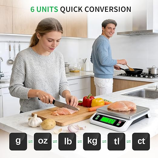 Large Digital Kitchen Scale 40kg/88lbs Commercial Food Scale with Tare and PCS Funtion for Parts and Coins LCD Display Stainless Steel Baking Scale for Cooking, Adapter Included (White, 40kg)