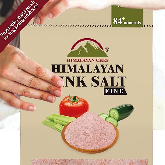 Himalayan Chef Pink Himalayan Salt Fine Grain, 1 lb Bag - Pure, Natural, Kosher, Non-GMO, Mineral-Rich, for Cooking, Seasoning, Baking, Table Use