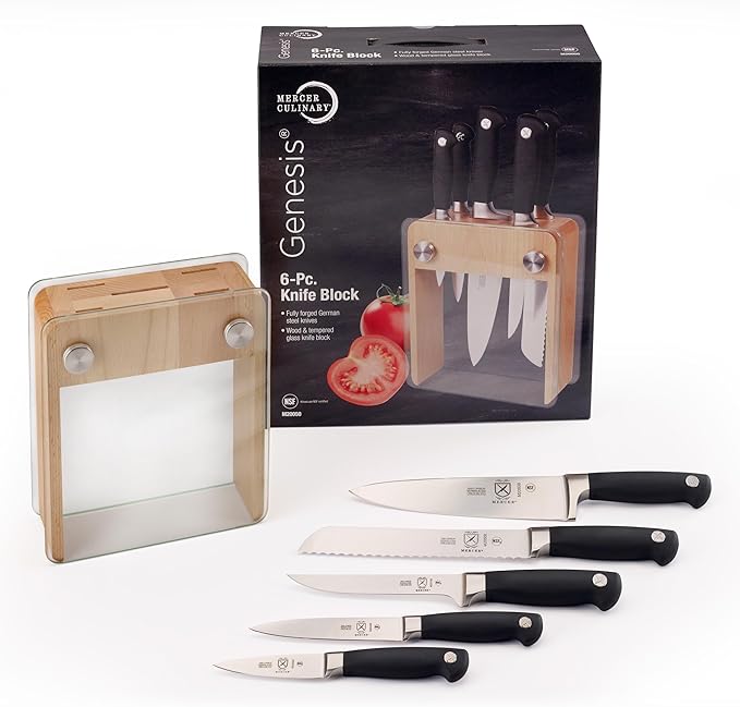 Mercer Culinary M20050 Genesis 6-Piece Wood / Glass Knife Block Set
