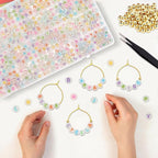 BLSUREFYX 30 Sets DIY Wine Glass Charms 650 Letter Beads 50 Heart-Shaped Bead 60 Golden Beads 30 Charm Rings 2 Tweezers Custom Charms Wine Glass Marker for Cocktail Party Decoration Luminous