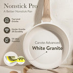 CAROTE Non Stick Frying Pan Skillet Set, Omelet Pan, Healthy Non Toxic Granite Chef Pan, Induction Compatible Egg Frying Pan with Heat-Resistant Handle, PFOA-Free,Cream White,8"+10"+12"
