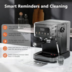 Kndko Espresso Machine, 15 Bar Digital Espresso Maker, Milk Frother Steam Wand for Latte & Cappuccino, Compact Coffee Machine, 1.5L Removable Water Tank, 2 cups dual-stainless steel filter