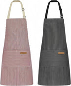 NLUS 2 Pack Kitchen Cooking Aprons, Adjustable Bib Soft Chef Apron with 2 Pockets for Men Women (Black Pinstripes/Pink Pinstripes)