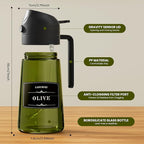 LAKUMIQI 2 in 1 Oil Sprayer for Cooking, 16oz Olive Oil Dispenser Bottle for Kitchen, Food Grade Light-Blocking Leak Proof Glass Spray Bottle for Salad, Air Fryer, BBQ