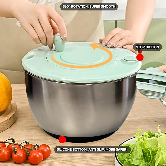 5 IN 1 Salad Spinner + Vegetable Chopper Peeler + Egg Yolk Separator, Large Lettuce Spinner Washer Dyer, with 5 Blades Slicer Cutter Veggie Chopper (304 Stainless Steel Bowl)