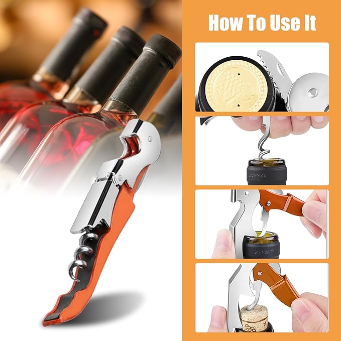 12 Pieces wine key wine opener Professional Waiter Corkscrews Stainless bottle opener Fold Serrated Foil Cutter Key for Family, Company Party,Bars,Restaurants(orange)