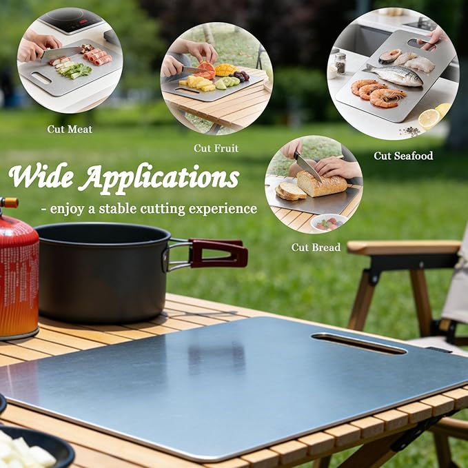 100% Pure Titanium Cutting Board, Double-Sided Titanium Cutting Boards for Kitchen Dishwasher Safe, Camping Metal Charcuterie Chopping Board Mat for Meat, Fruit & Cheese (M, 9.6”×6.1”)