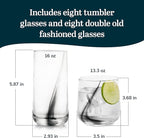 Libbey Ascent Black Ribbon 16 Piece Tumbler and Rocks Glass Set