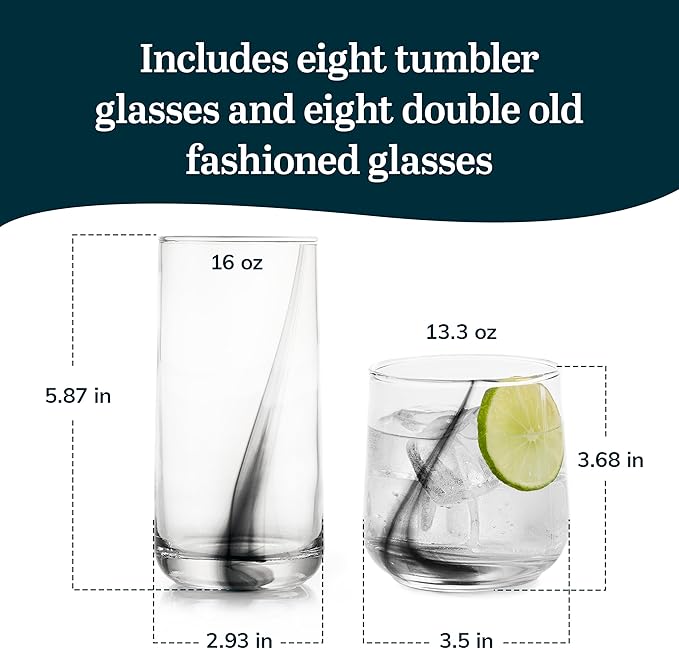 Libbey Ascent Black Ribbon 16 Piece Tumbler and Rocks Glass Set