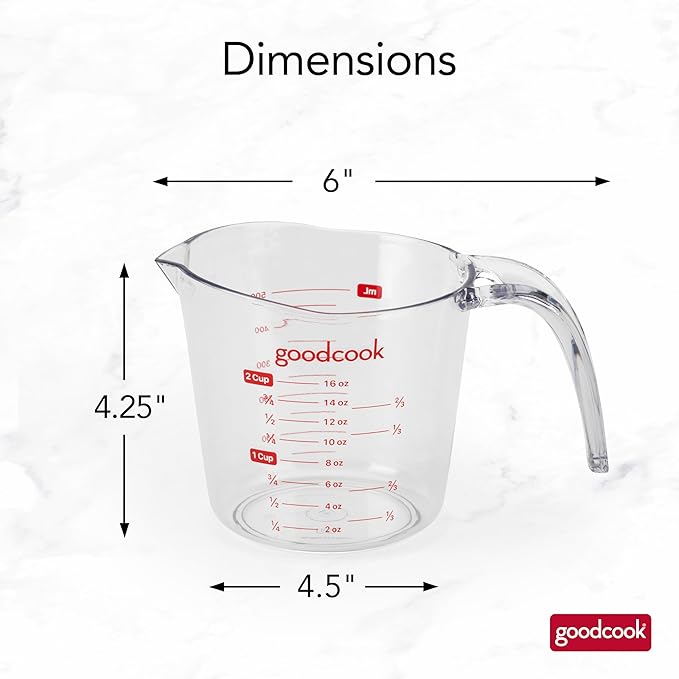 GoodCook Everyday 2-Cup Measuring Cup Liquid Measuring with Ounces and Milliliters Markings Tapered Pour Spout Easy-to-Read Lines Comfortable Handle for Precise Measuring, Clear