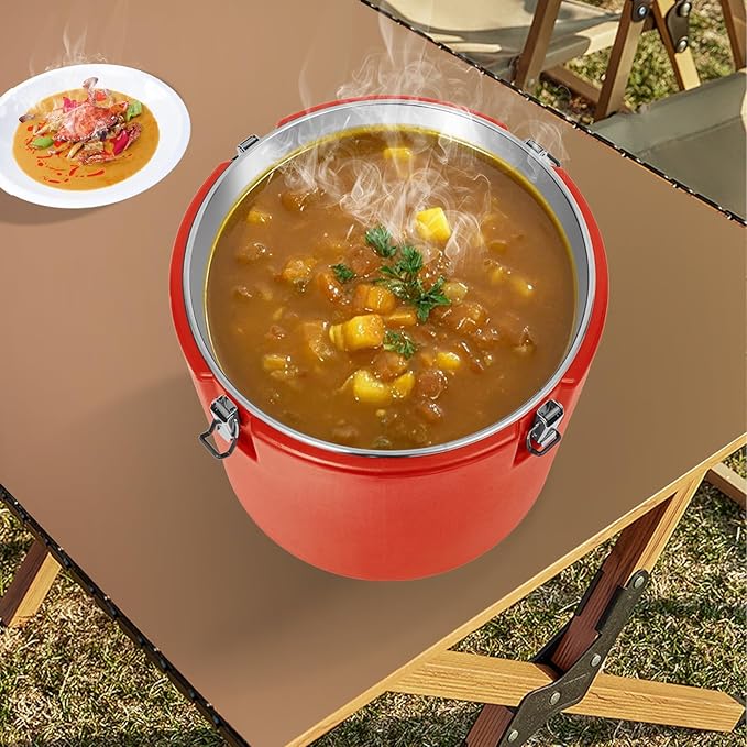 52.83Qt Insulated Food Container, Stainless Steel Container, 50L Commercial Food Soup Carrier 15 Hours Heat Preservation for Hot and Cold Food Storage Restaurant Canteen Home Lunch Use (Red, 50L)