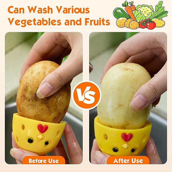 Egg Brush Cleaner, Egg Cleaner Scrubber for Fresh Eggs, Cute Chick Shaped Silicone Egg Washer, Reusable Multipurpose Washing Egg Tool for Fruits and Vegetables(White)