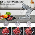 Multifunctional Stand Mixer, 6 in 1 Stand Mixer, 6.3Qt Tilt-head, Standing Mixer with Stainless Steel Bowl, Meat Grinder, Juice Blender, for professional Baking and Most Home Cooks, Silver