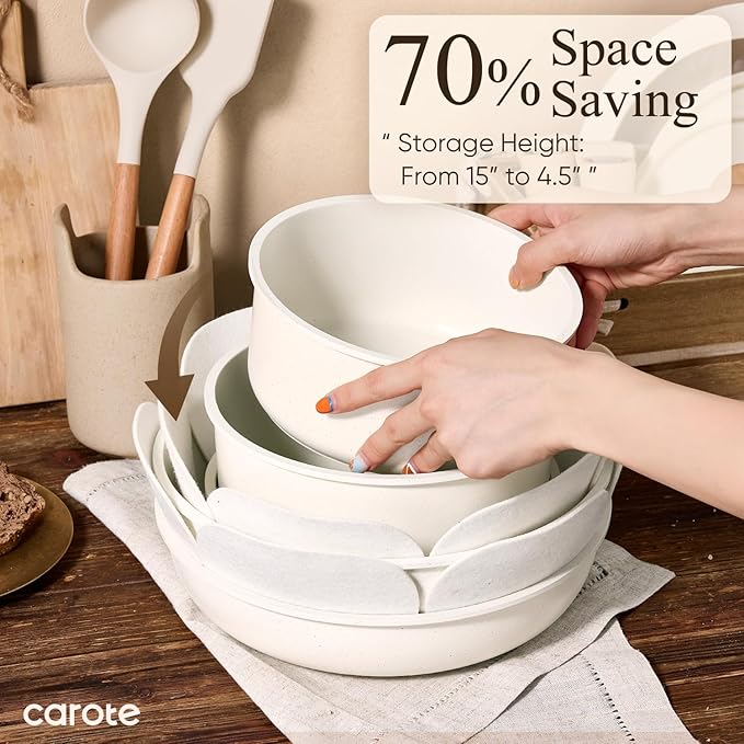 CAROTE 19pcs Pots and Pans Non Stick, Cookware Sets Detachable Handle, Induction Kitchen Pots and Pans,NonStick Cooking Set, Oven/Dishwasher/Fridge Safe, Space Saving